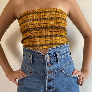 Elastic crop top summer plaid smocked tube